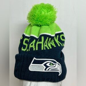 Seahawks Men's Knitted Hat Beanie Pom NFL New Era Fleece Lined Blue Green